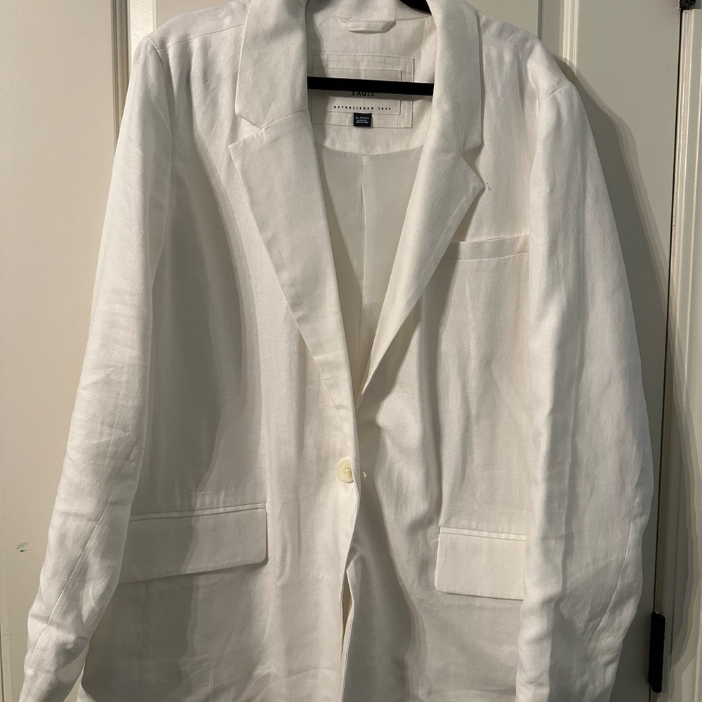 American Eagle Linen-Blend Oversized Blazer | Women’s XL | Ivory/White | NWOT